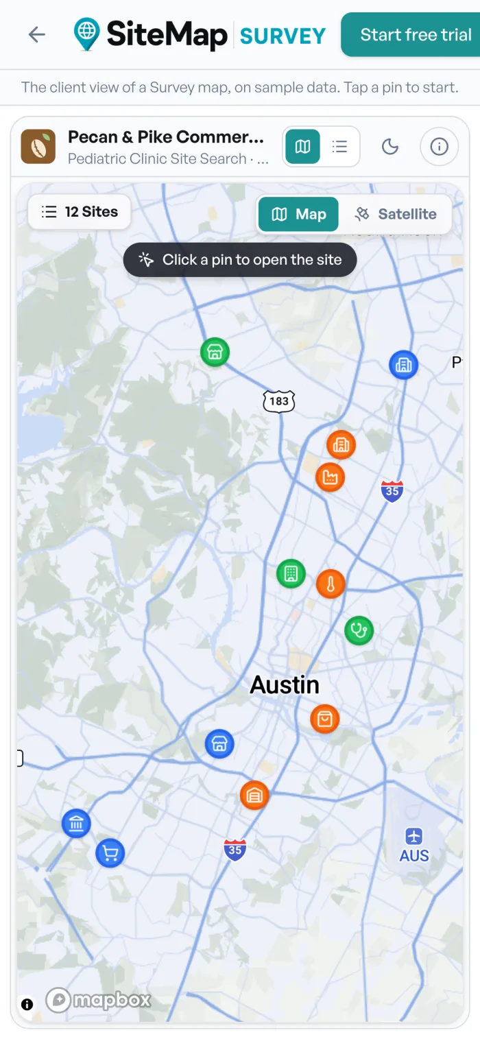 The client view of a survey map on a phone